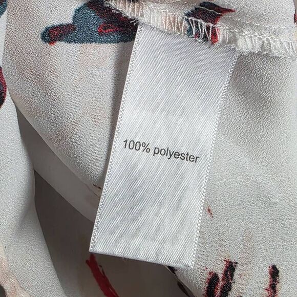 Maurices M White Red Floral Roll Tab Blouse - Picture 6 of 7